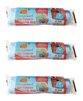 Niceplast Standart Büyük Boy 65x80 cm Çöp Poşeti 30 Adet Mavi
