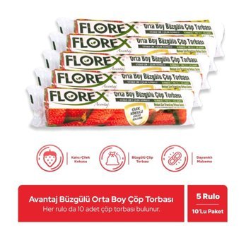 Florex Büzgülü Çilek Kokulu Büzgülü Orta Boy 55x60 cm Çöp Poşeti 50 Adet Pembe