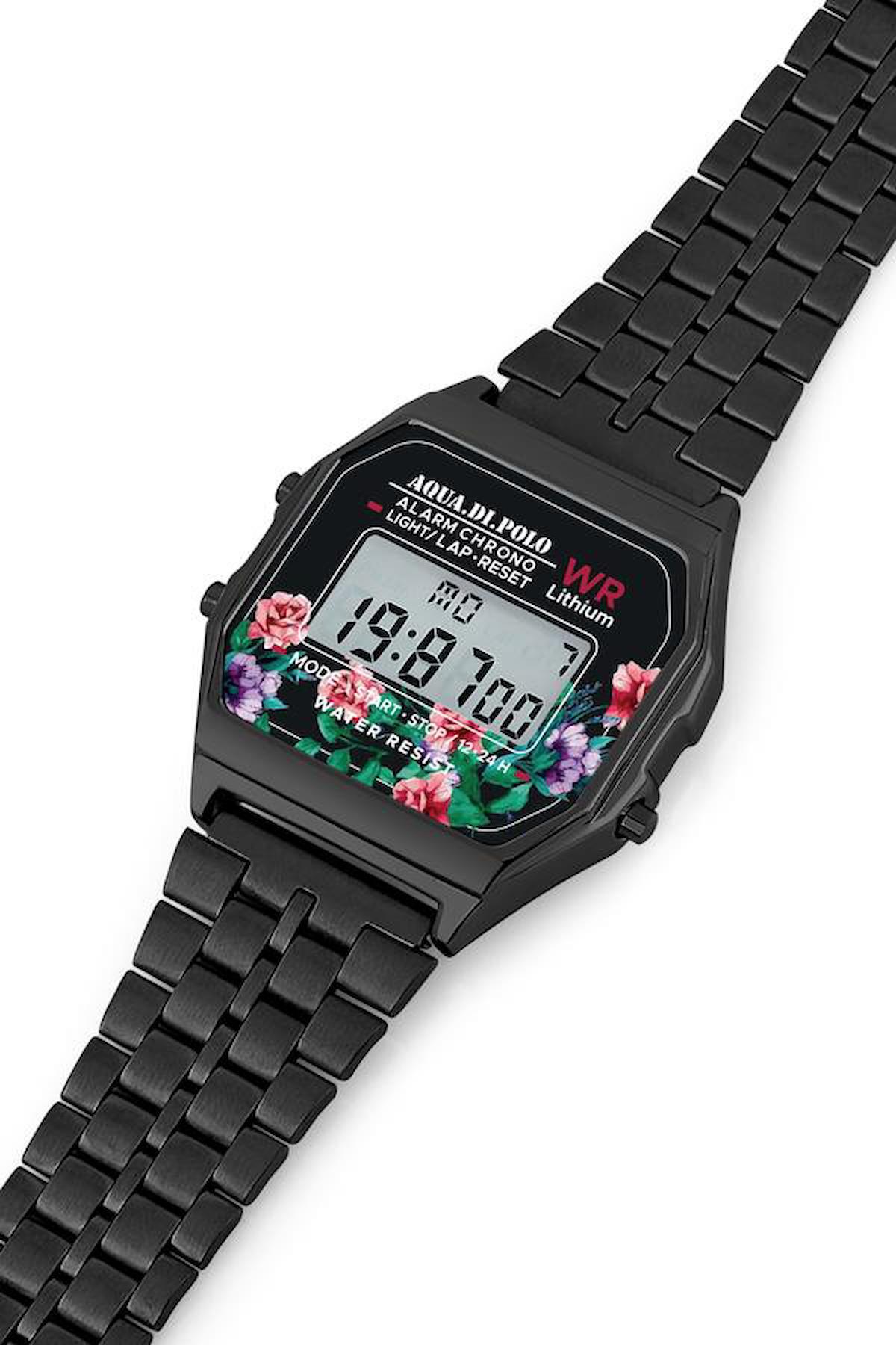 Aqua Di Polo APWA064101 Takvimli 38 mm Siyah Metal Kordon Dijital Kadın Kol Saati