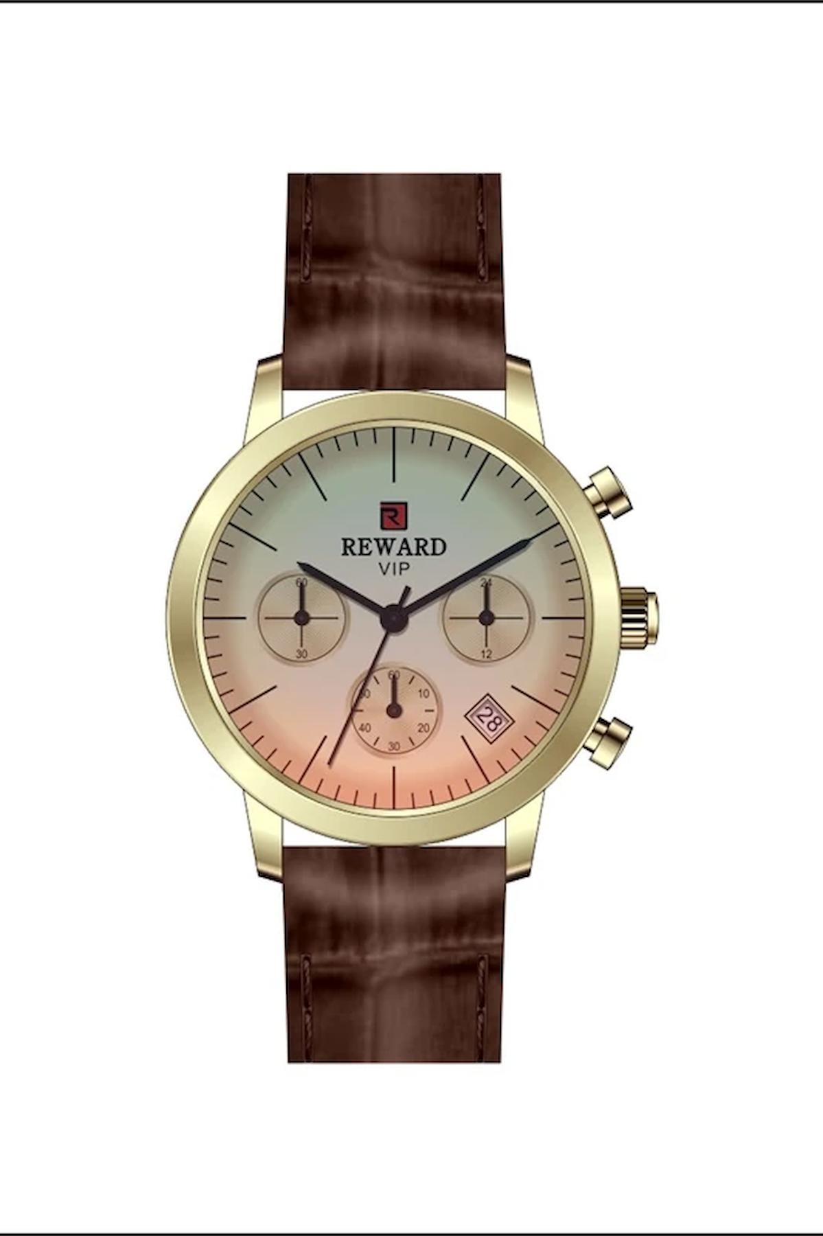 Reward A142481 Takvimli 36 mm Kahverengi Deri Kordon Analog Kadın Kol Saati