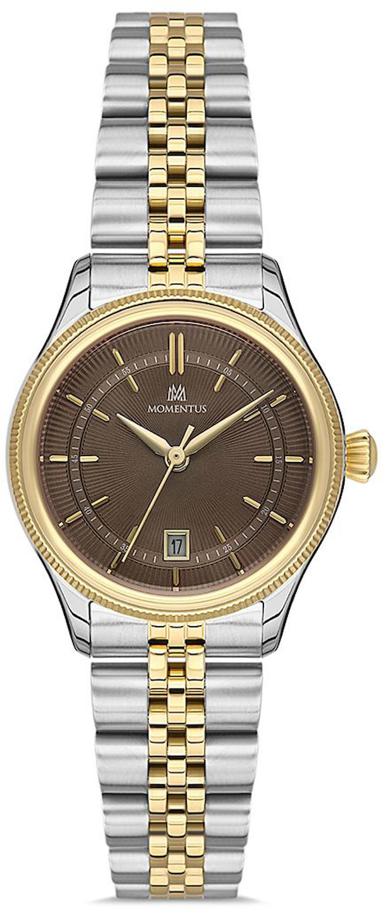 Momentus CW139T-05SG Takvimli 28 mm Altın-Gri Çelik Kordon Analog Kadın Kol Saati