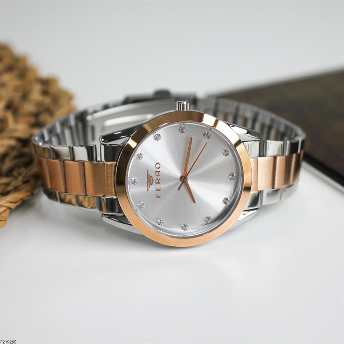 Ferro F21929E 36 mm Gri-Rose Gold Metal Kordon Analog Kadın Kol Saati