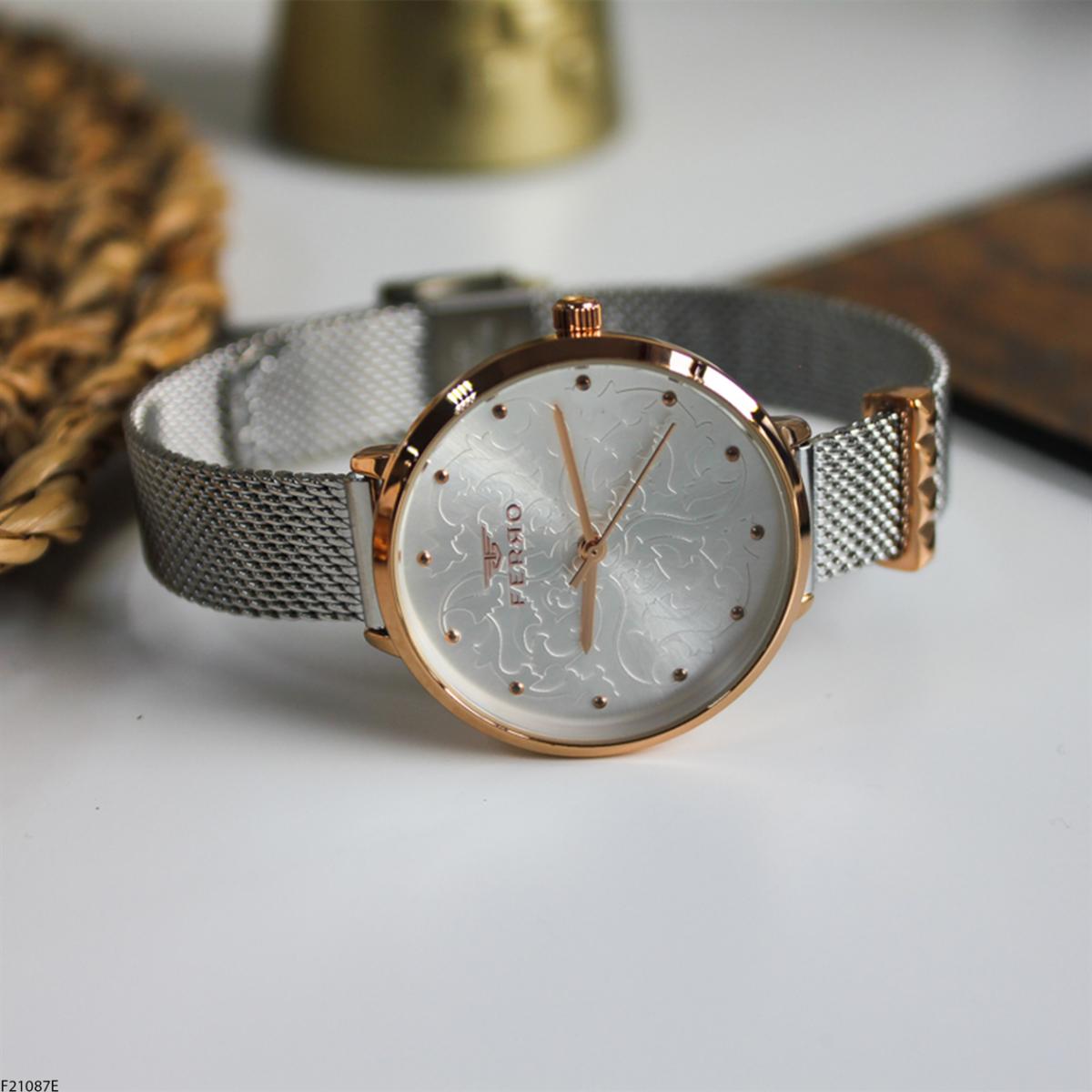 Ferro F21087E 36 mm Gri Metal Kordon Analog Kadın Kol Saati