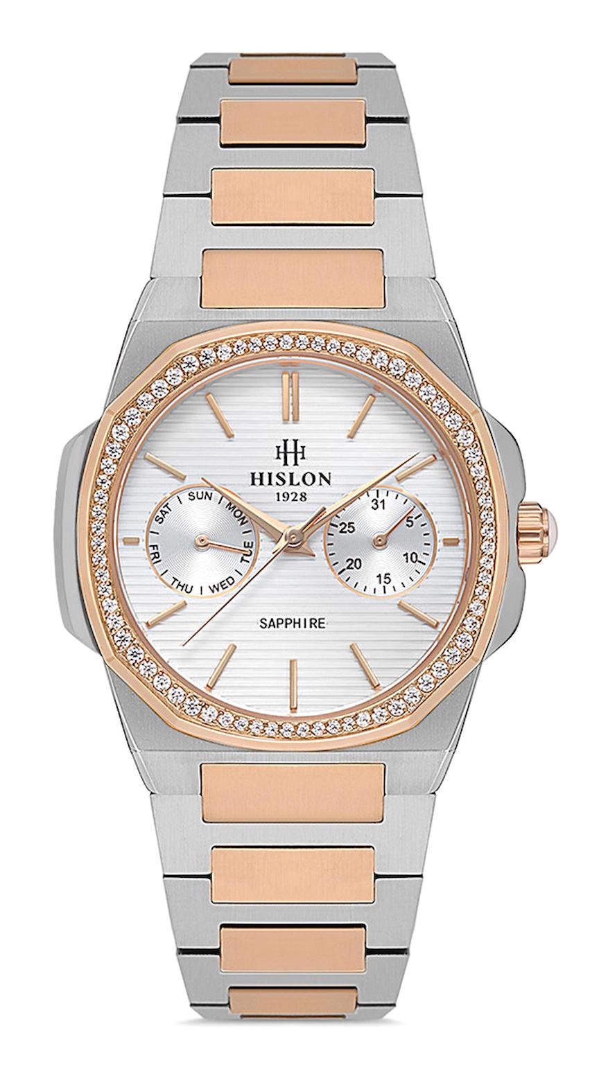 Hislon QT127T-10SR Takvimli 33 mm Gri-Rose Gold Çelik Kordon Analog Kadın Kol Saati