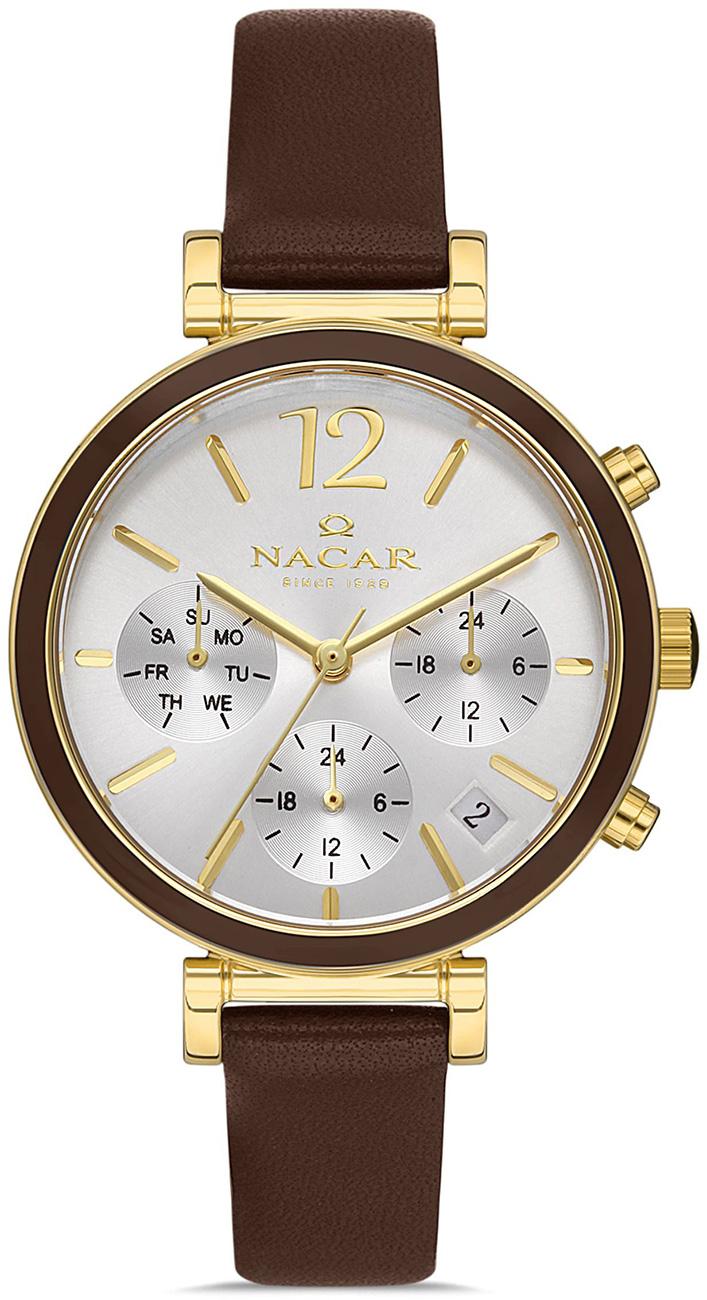 Nacar NC36-391052-DWL2 Takvimli 35 mm Altın Kahverengi Deri Kordon Analog Kadın Kol Saati