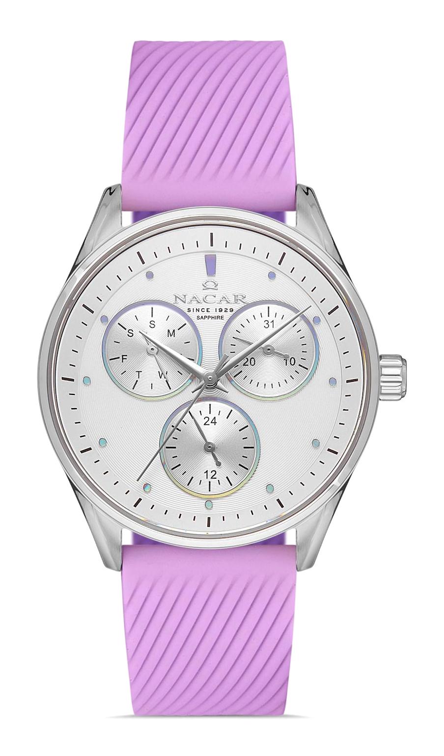Nacar 3439B267-ASS8 Takvimli 36 mm Mor Silikon Kordon Analog Kadın Kol Saati