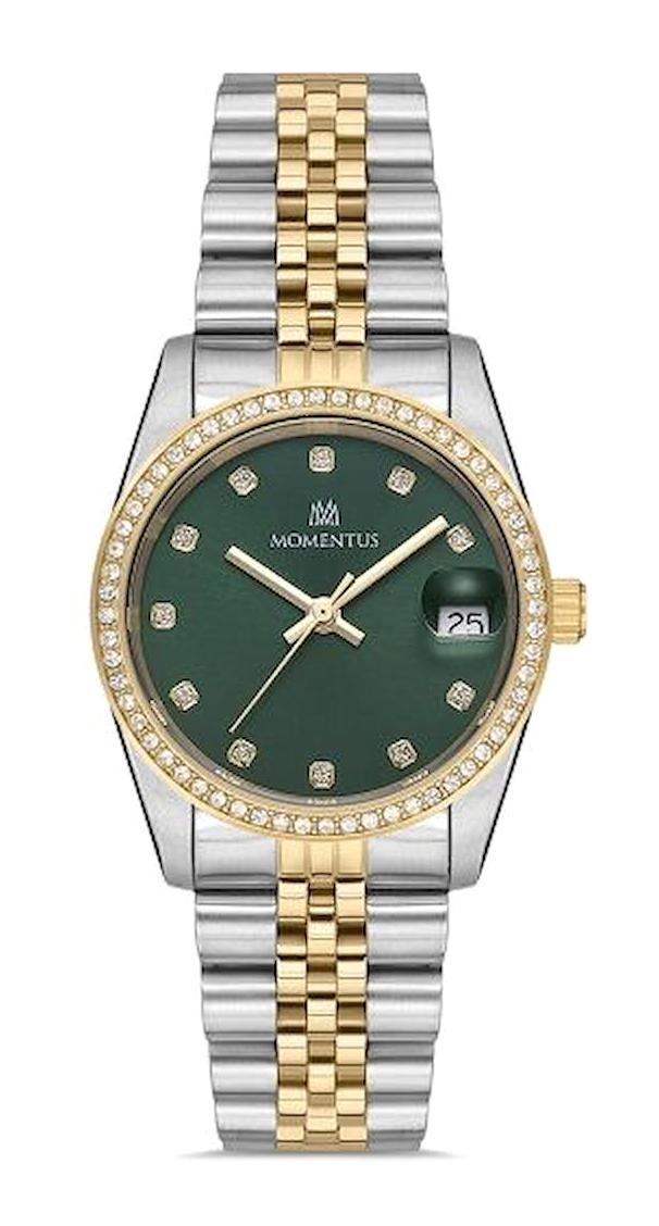 Momentus SW131T-15SG Takvimli 31 mm Altın-Gri Çelik Kordon Analog Kadın Kol Saati