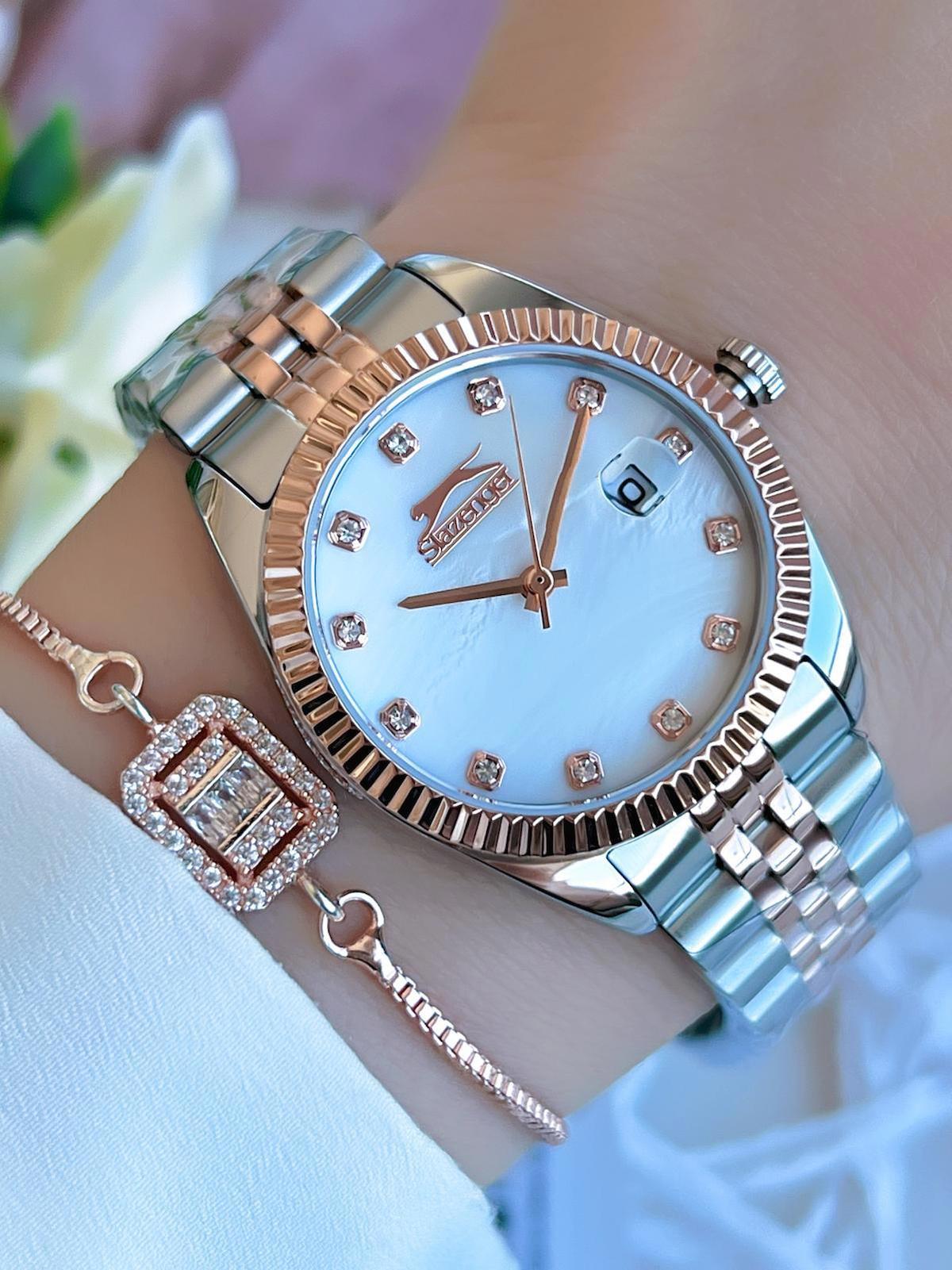 Slazenger SL.09.2240.3.03 Takvimli 44-46 mm Gri-Rose Gold Çelik Kordon Analog Kadın Kol Saati