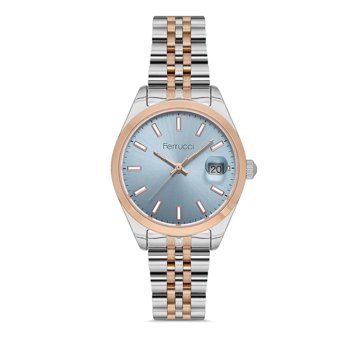 Ferrucci FER.03298TM.06 Takvimli 35 mm Gri-Rose Gold Çelik Kordon Analog Kadın Kol Saati