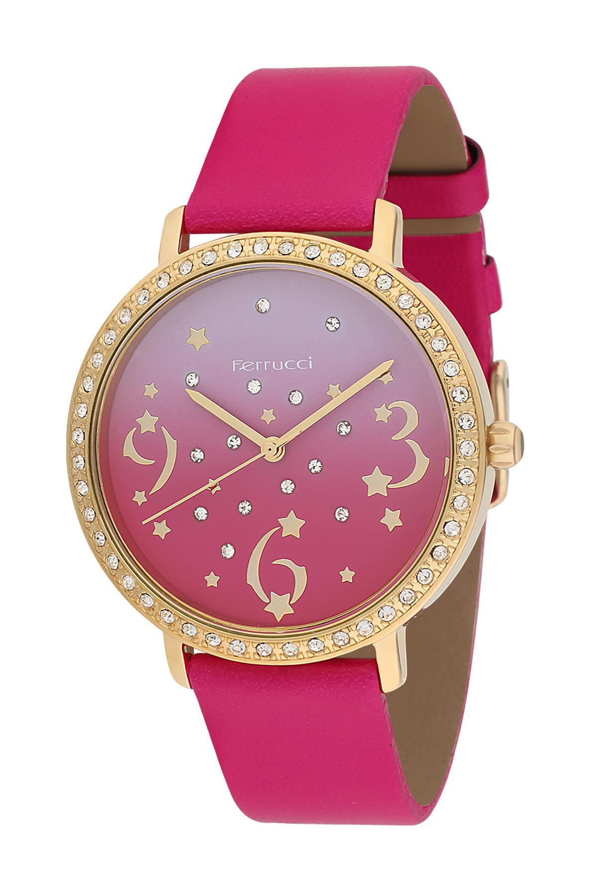 Ferrucci 8FK14 38 mm Pembe Deri Kordon Analog Kadın Kol Saati
