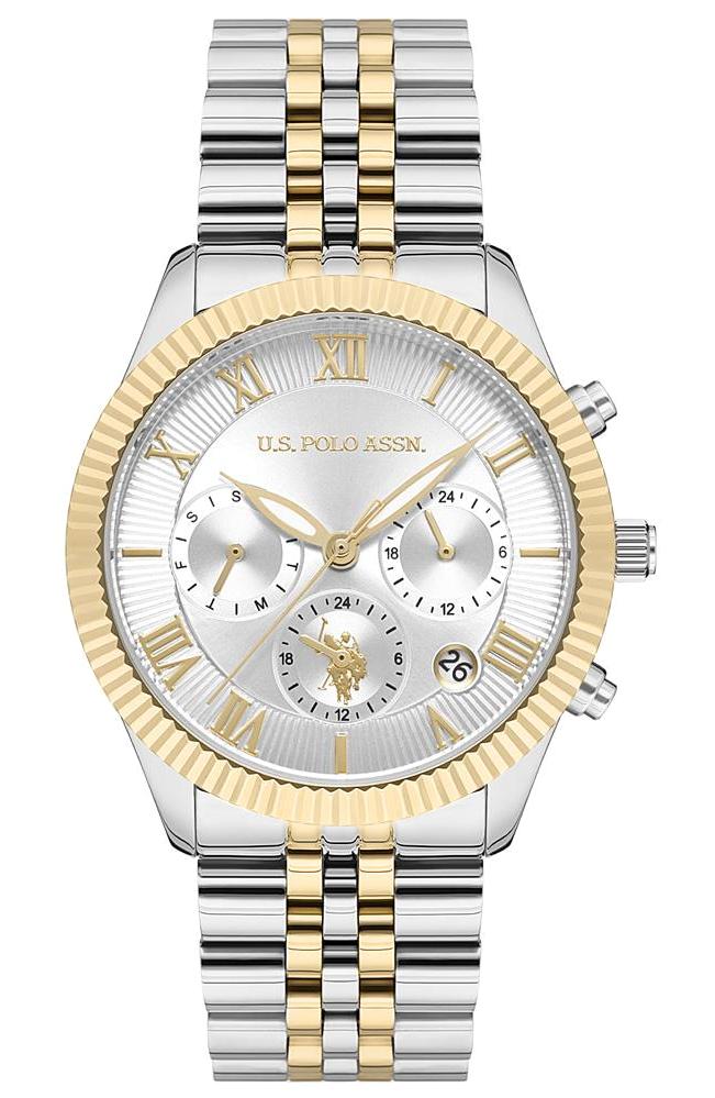 U.S. Polo Assn USPA2040-03 Takvimli 38 mm Altın-Gri Çelik Kordon Analog Kadın Kol Saati