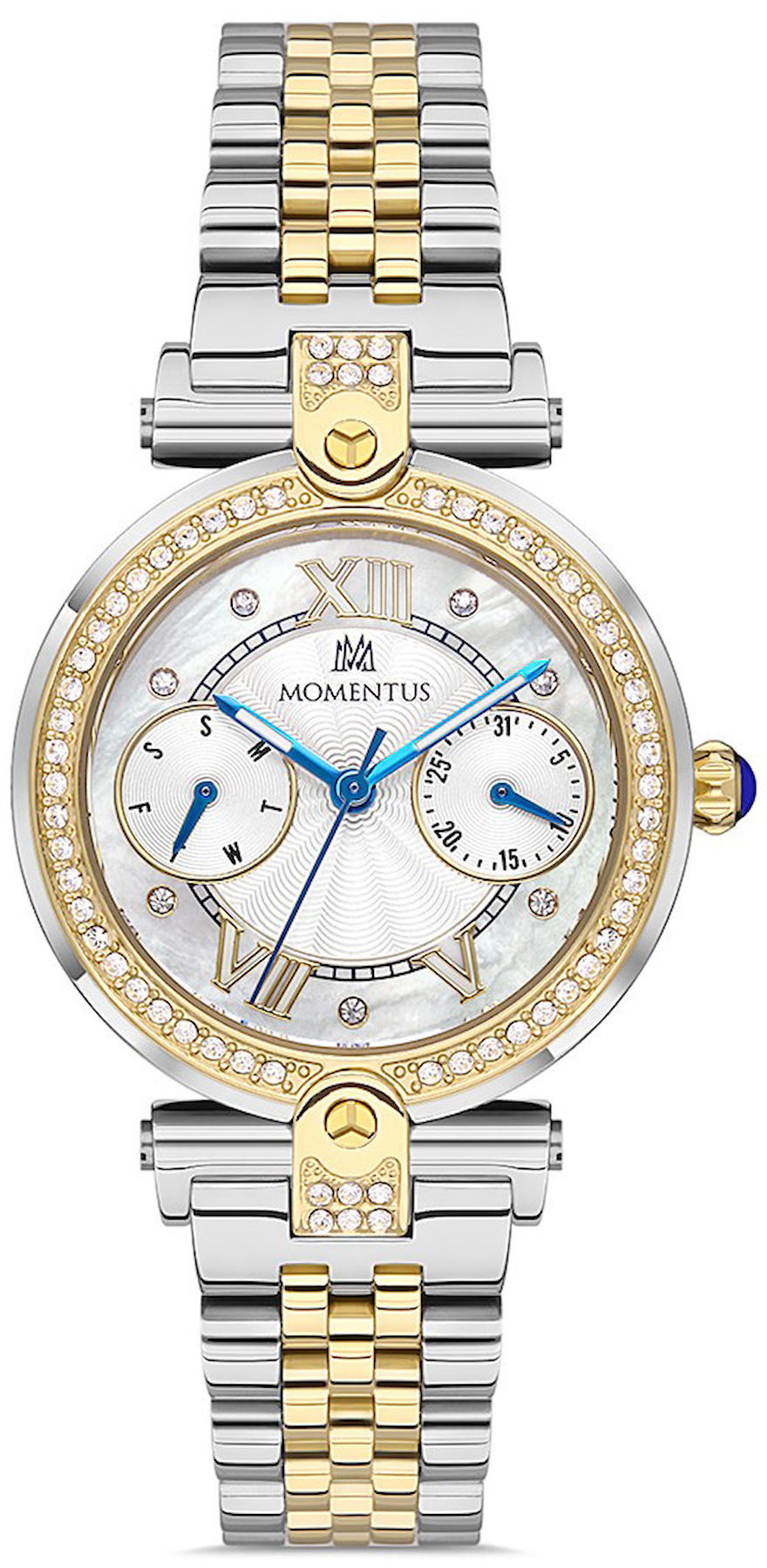 Momentus SS246T-02SG Takvimli 32 mm Altın-Gri Çelik Kordon Analog Kadın Kol Saati