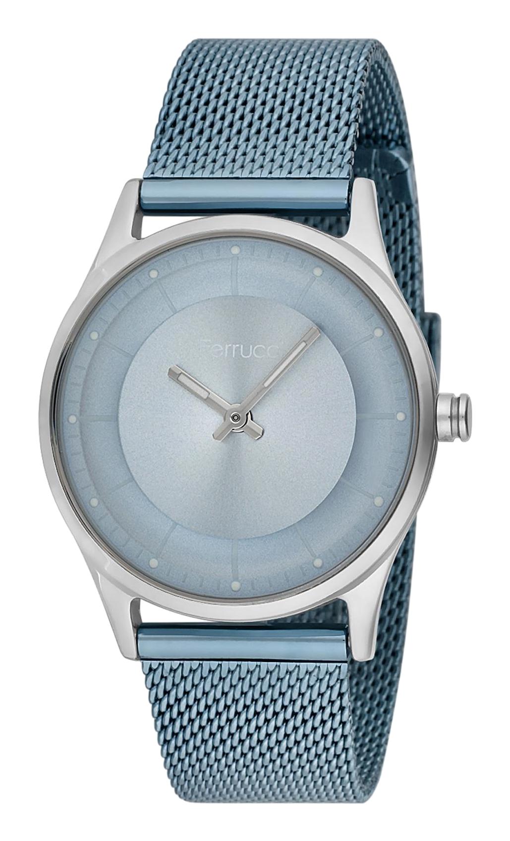 Ferrucci 9FM380 38 mm Mavi Çelik-Hasır Kordon Analog Kadın Kol Saati