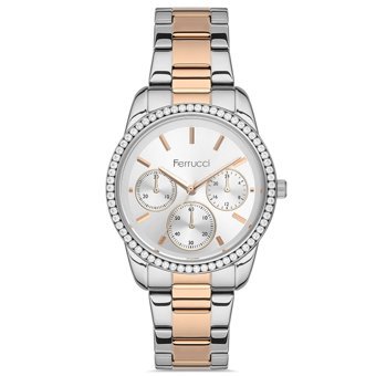 Ferrucci FRC.13887M.04 Takvimli 35 mm Gri-Rose Gold Çelik Kordon Analog Kadın Kol Saati