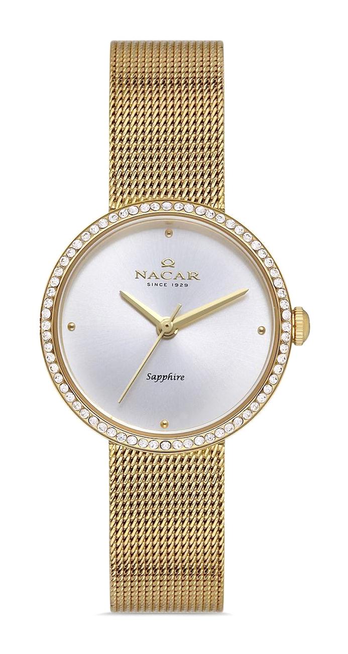 Nacar NC17-3920594-DSMS 26 mm Altın Hasır Kordon Analog Kadın Kol Saati