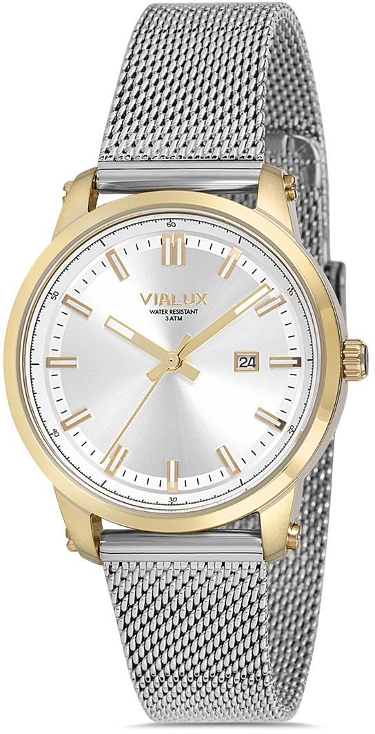 Vialux AJ526T-02SG Takvimli 30 mm Gri Çelik Kordon Analog Kadın Kol Saati