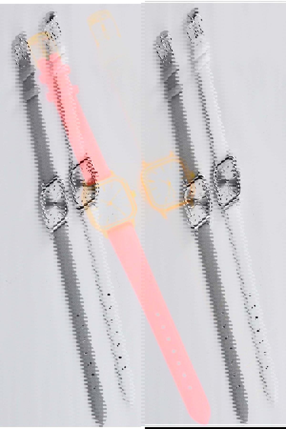 Sonsuzsaat SU-738-005 25 mm Beyaz-Pembe Deri Kordon Analog Kadın Kol Saati