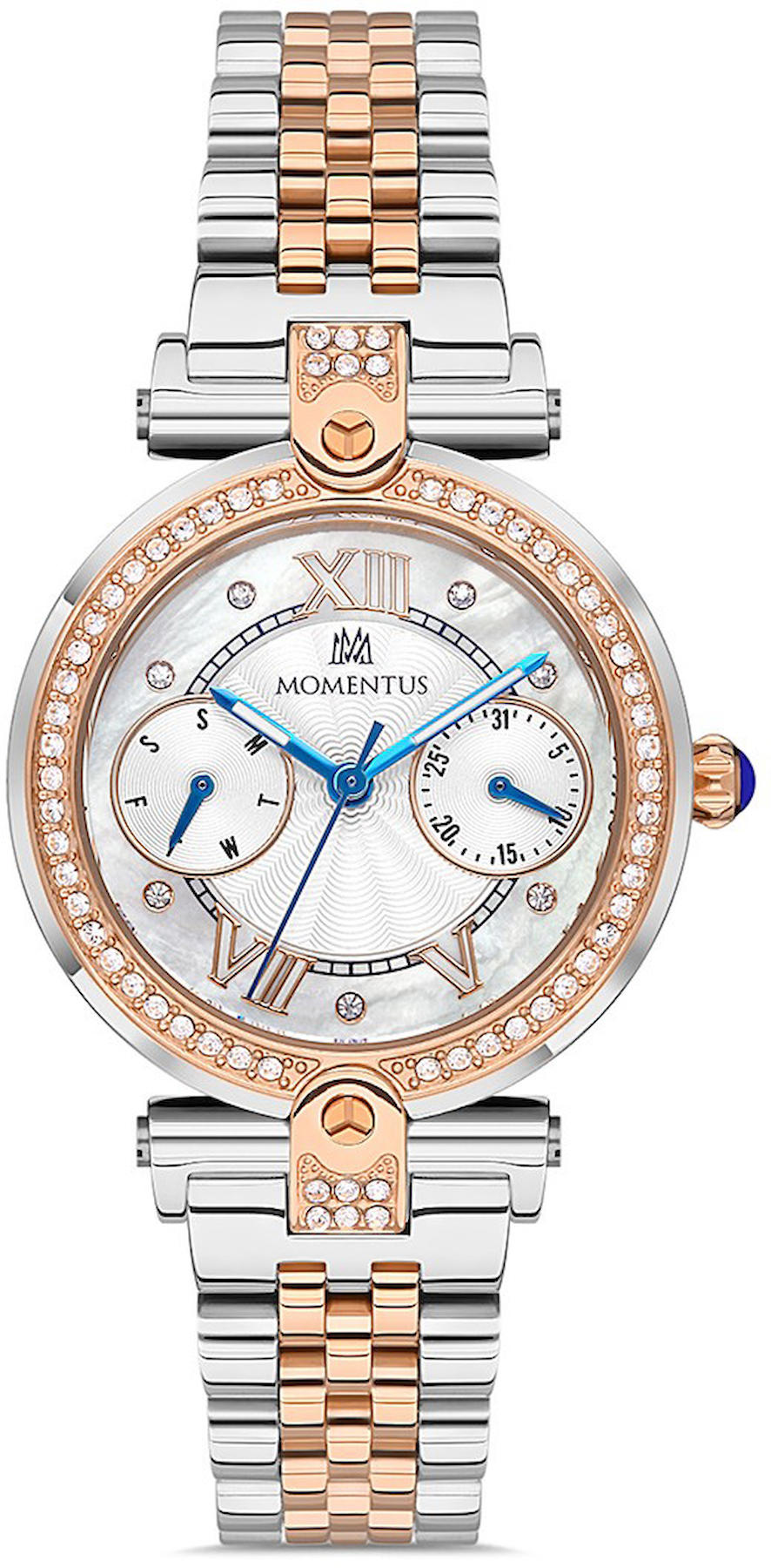 Momentus SS246T-02SR Takvimli 32 mm Gri-Rose Gold Çelik Kordon Analog Kadın Kol Saati