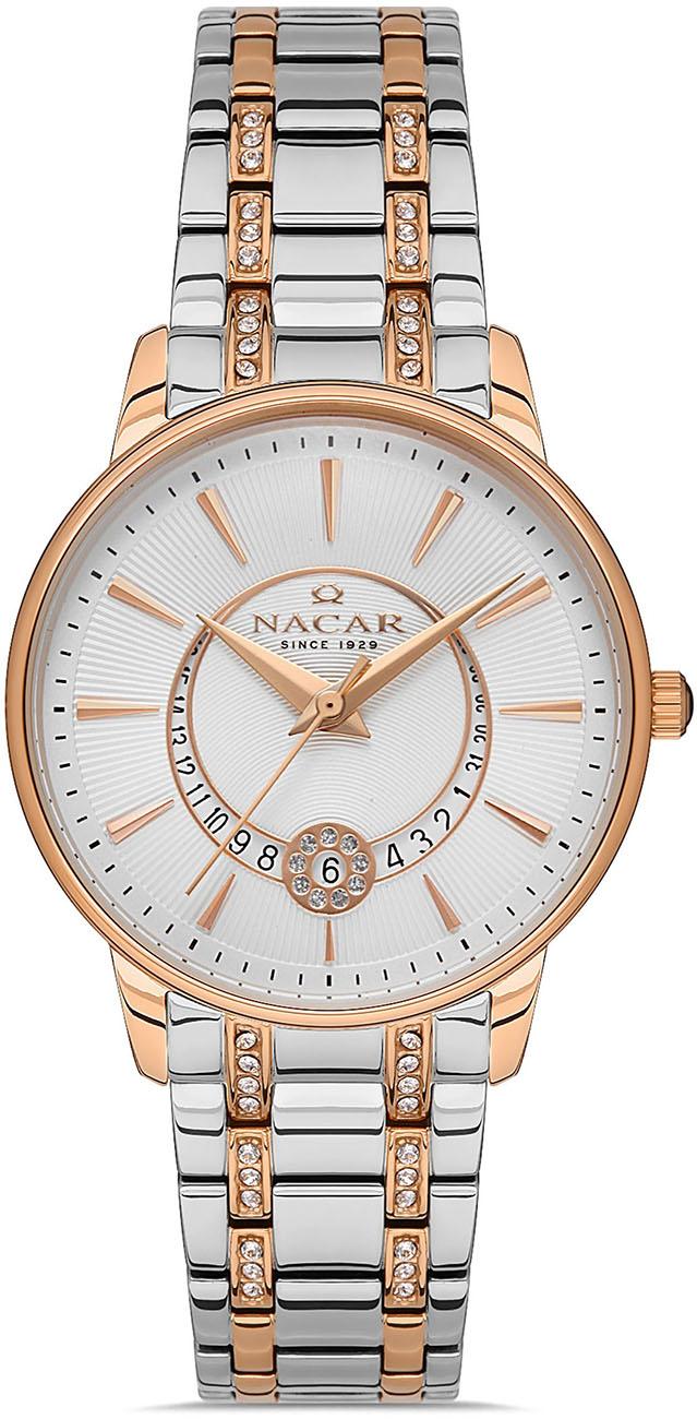 Nacar 34-39B351-ESMS Takvimli 32 mm Gri-Rose Gold Metal Kordon Analog Kadın Kol Saati