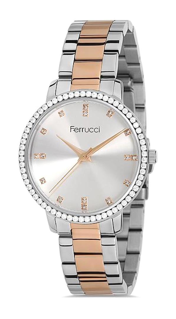 Ferrucci FFQ111614.A24 35 mm Gri-Rose Gold Metal Kordon Analog Kadın Kol Saati