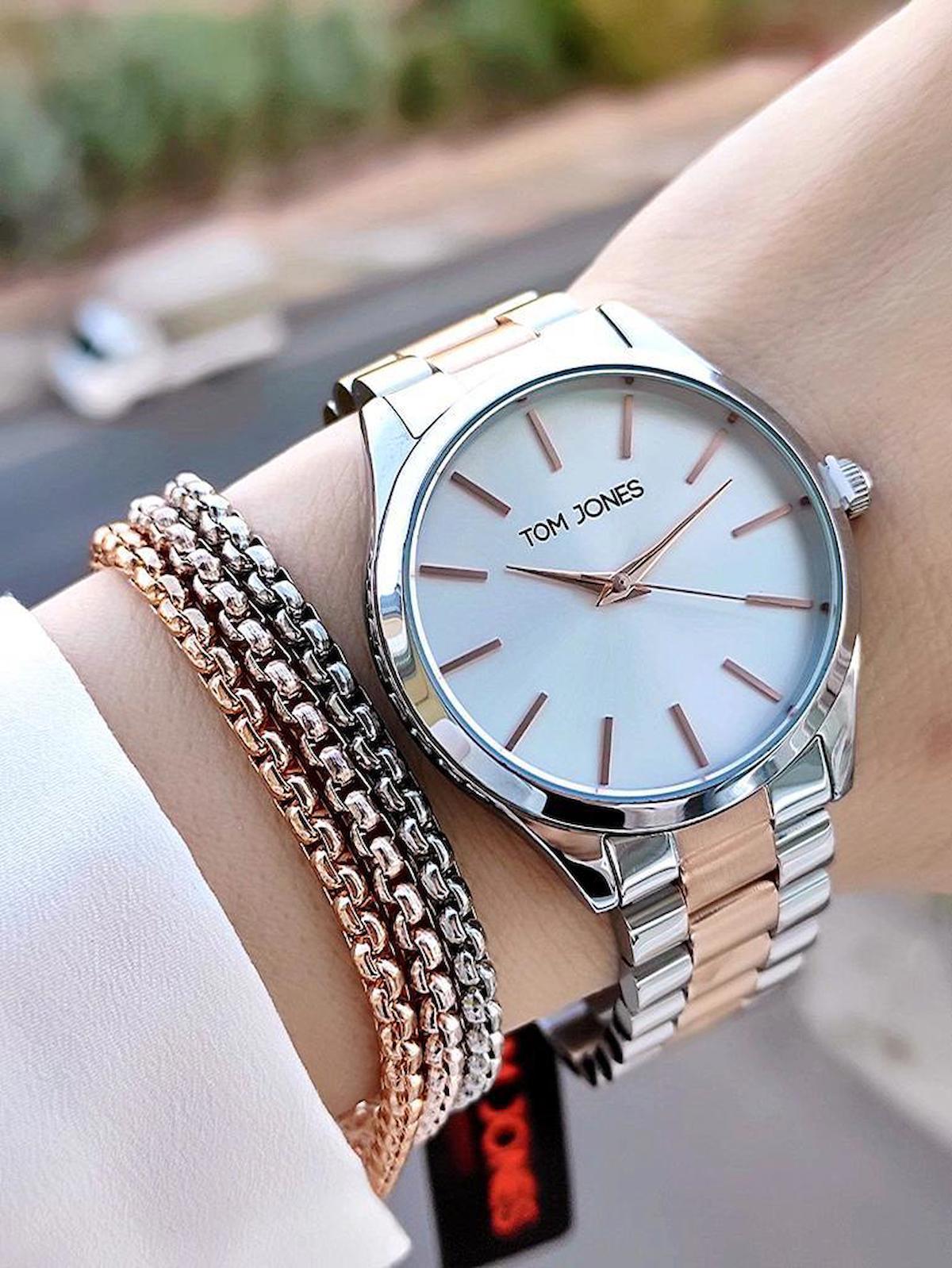 Tom Jones NST.3.4001.001 31-35 mm Gri-Rose Gold Çelik Kordon Analog Kadın Kol Saati