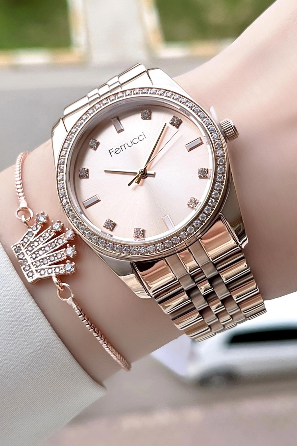 Ferrucci FCISTE113 35 mm Rose Gold Çelik Kordon Analog Kadın Kol Saati