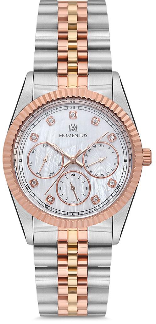 Momentus SW130Z-09SR Takvimli 36 mm Gri-Rose Gold Çelik Kordon Analog Kadın Kol Saati