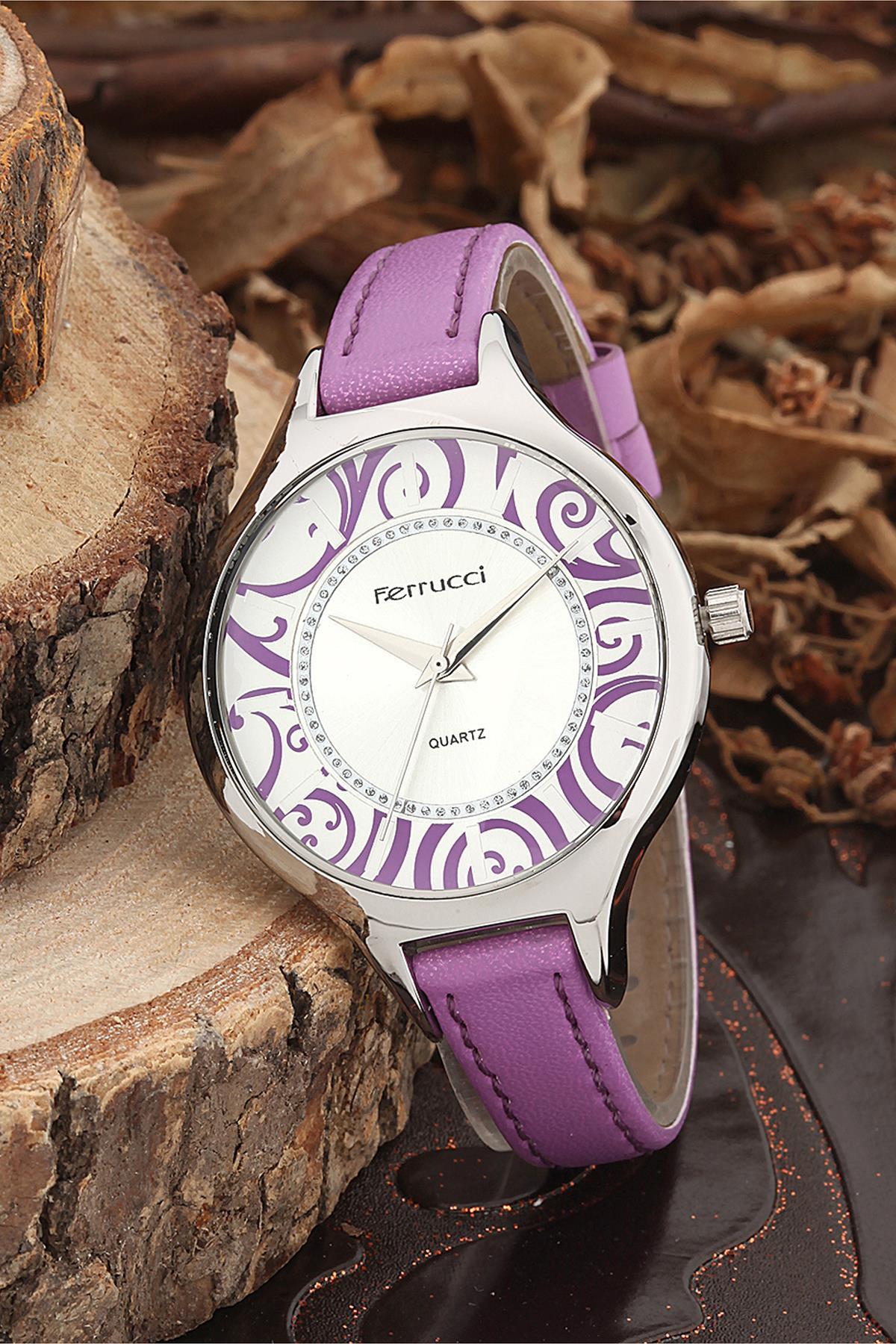 Ferrucci FRK926 39 mm Mor Deri Kordon Analog Kadın Kol Saati