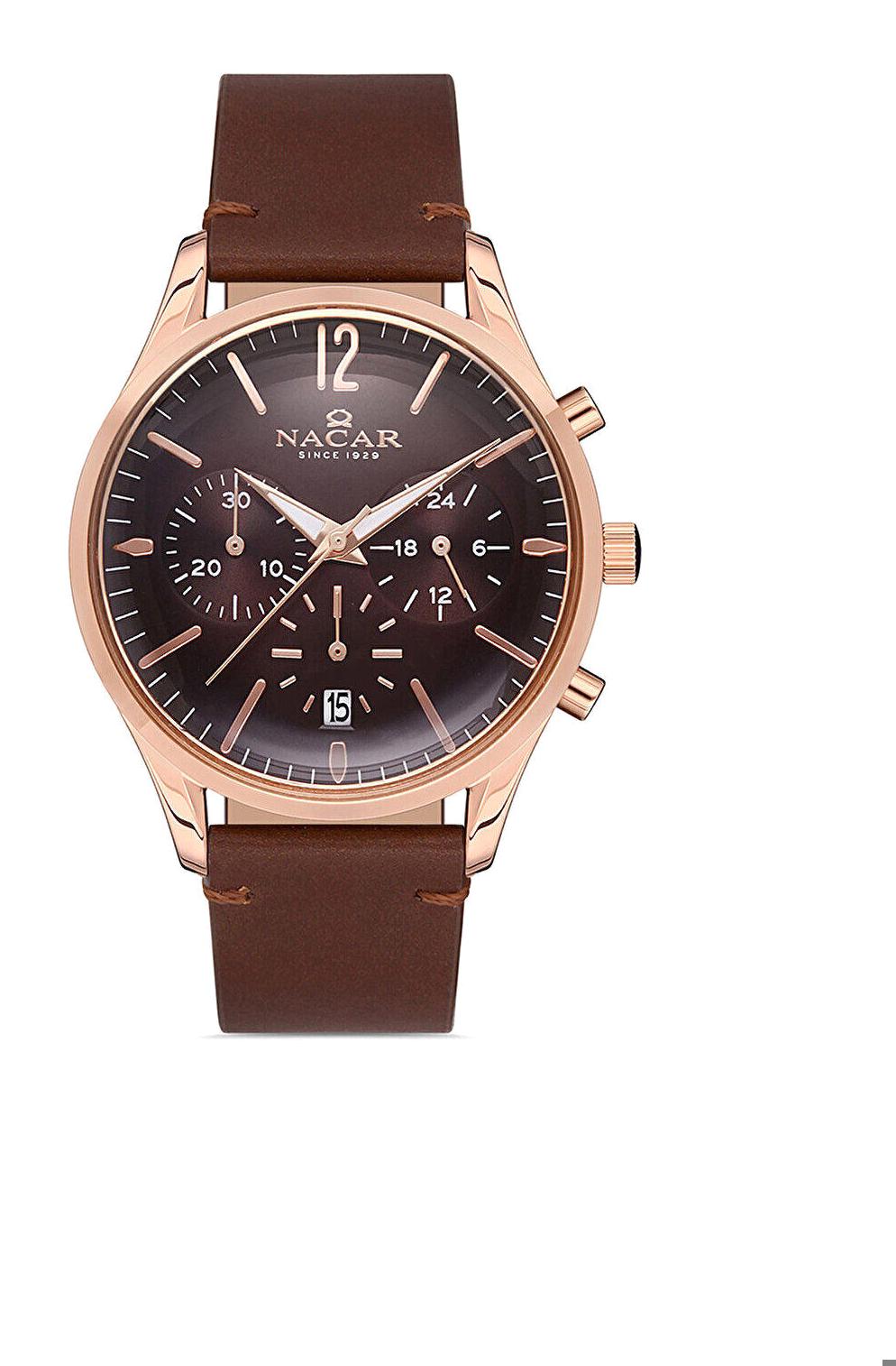 Nacar 90167RKL2 Takvimli 38 mm Kahverengi Deri Kordon Analog Kadın Kol Saati