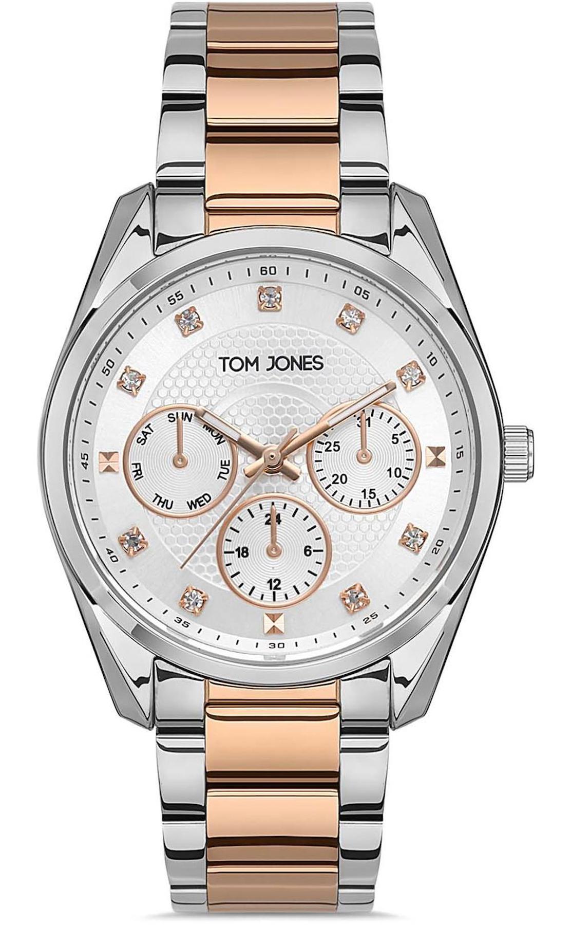 Tom Jones TJ.1.1209.04 Takvimli 34 mm Gri-Rose Gold Metal Kordon Analog Kadın Kol Saati