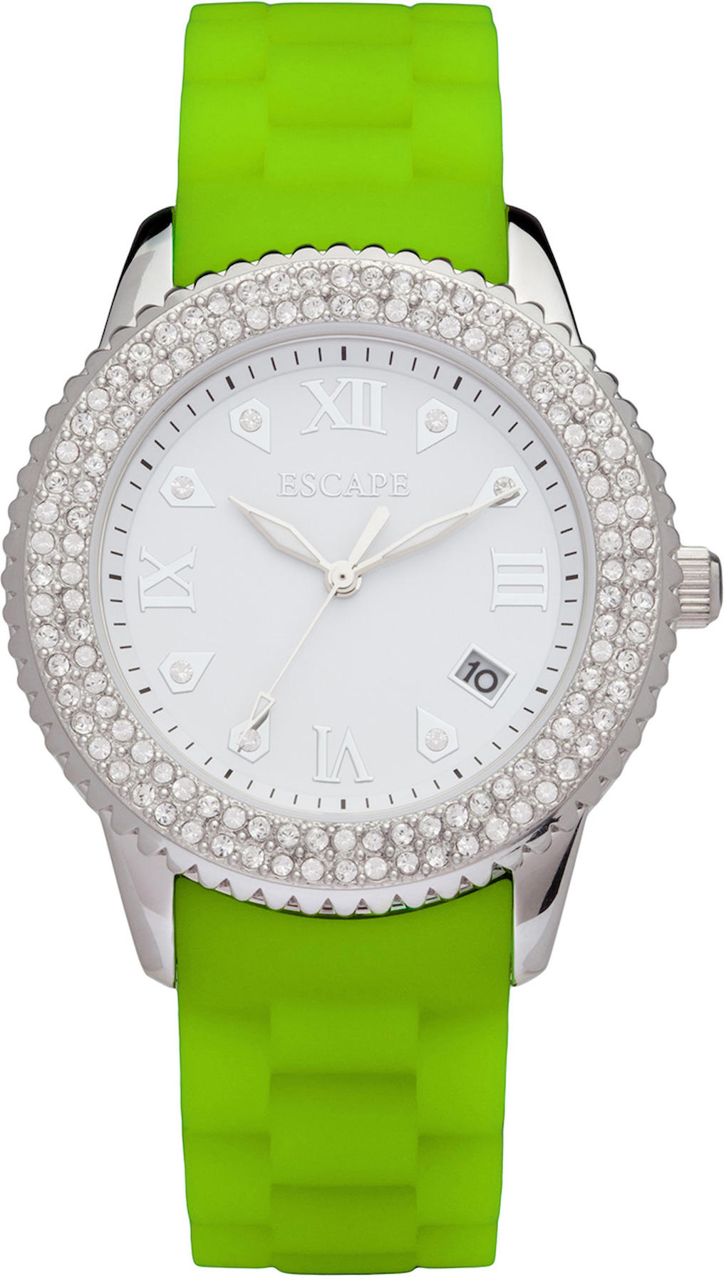 Escape EC1041-302 Takvimli 40 mm Yeşil Silikon Kordon Analog Kadın Kol Saati