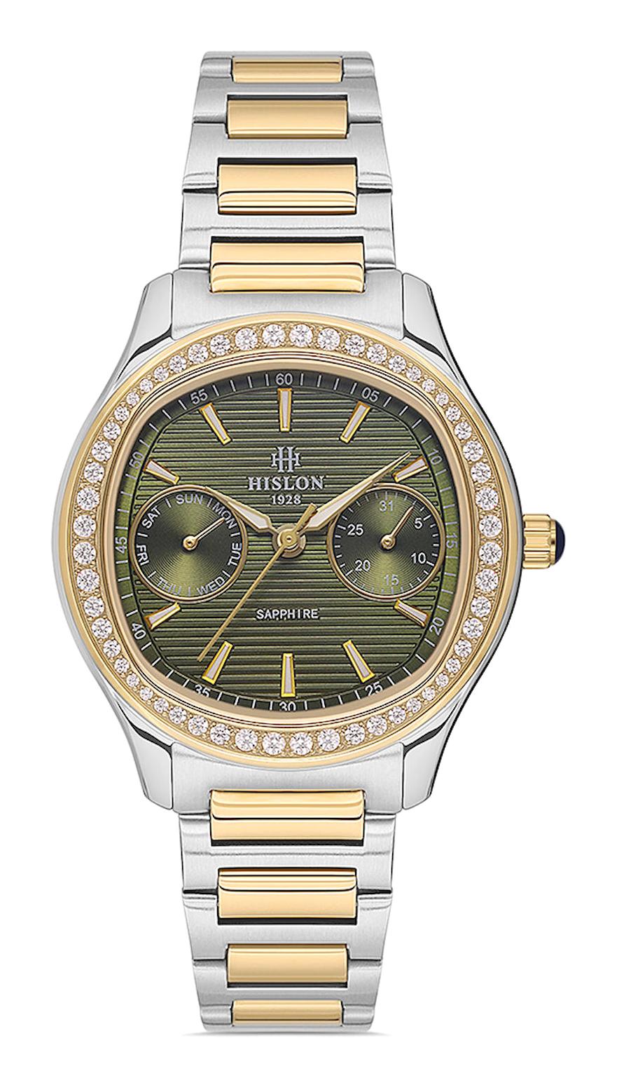 Hislon QT148T-15ST Takvimli 33 mm Gri-Rose Gold Çelik Kordon Analog Kadın Kol Saati