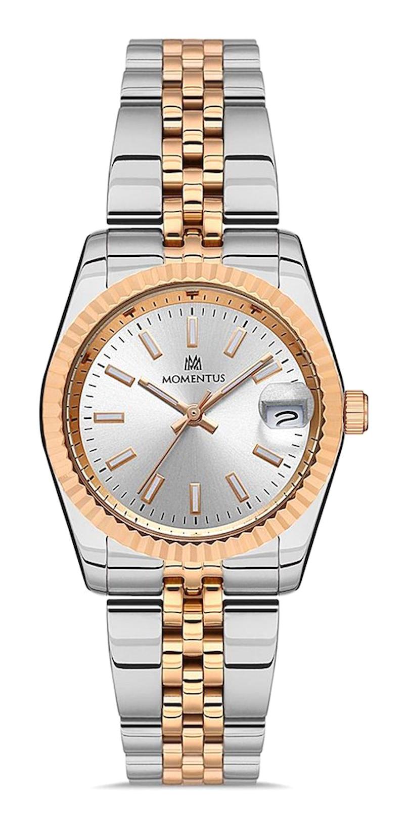 Momentus CS385T-02SR Takvimli 31 mm Gri-Rose Gold Çelik Kordon Analog Kadın Kol Saati