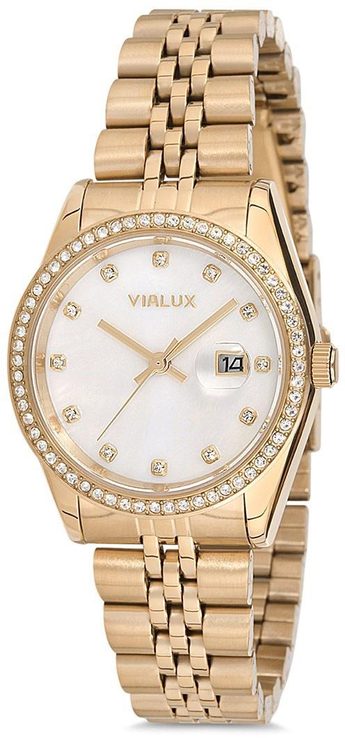 Vialux LJ575G-09SG Takvimli 31 mm Altın Çelik Kordon Analog Kadın Kol Saati