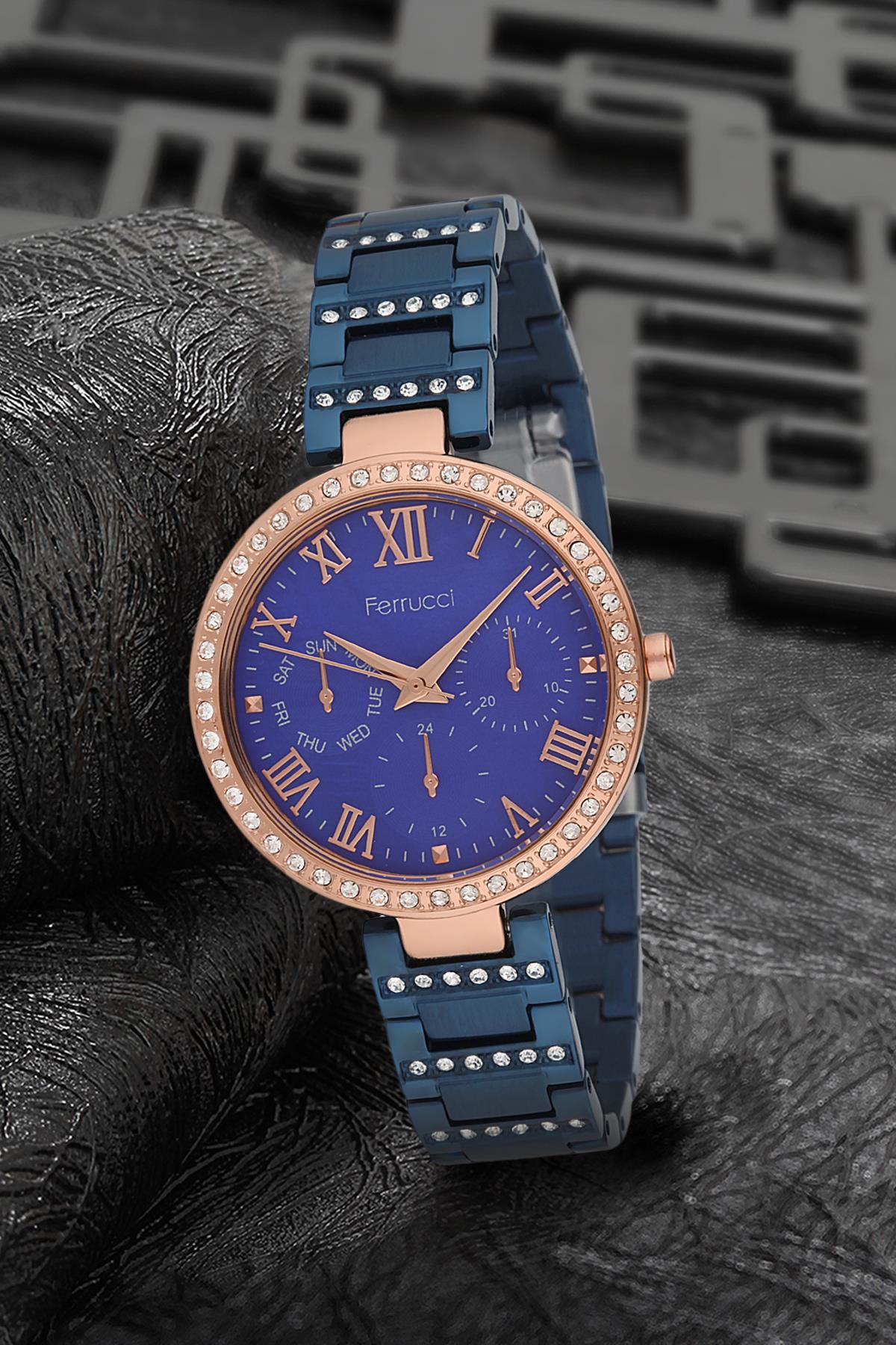 Ferrucci 9FM2388 38 mm Lacivert Metal Kordon Analog Kadın Kol Saati