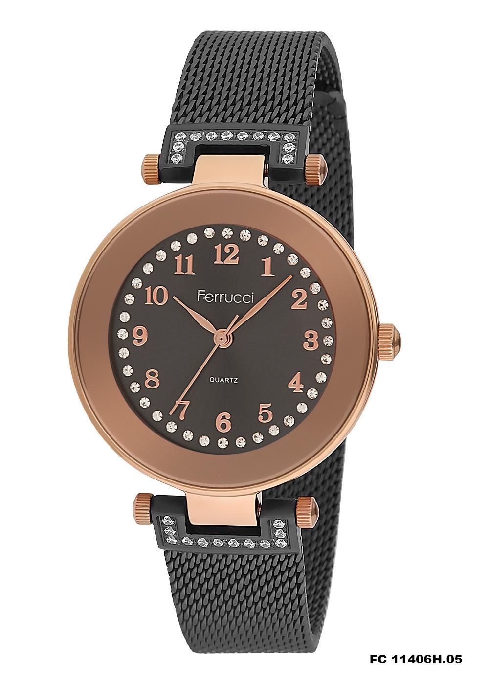 Ferrucci 8FM2416 38 mm Siyah Çelik-Hasır Kordon Analog Kadın Kol Saati