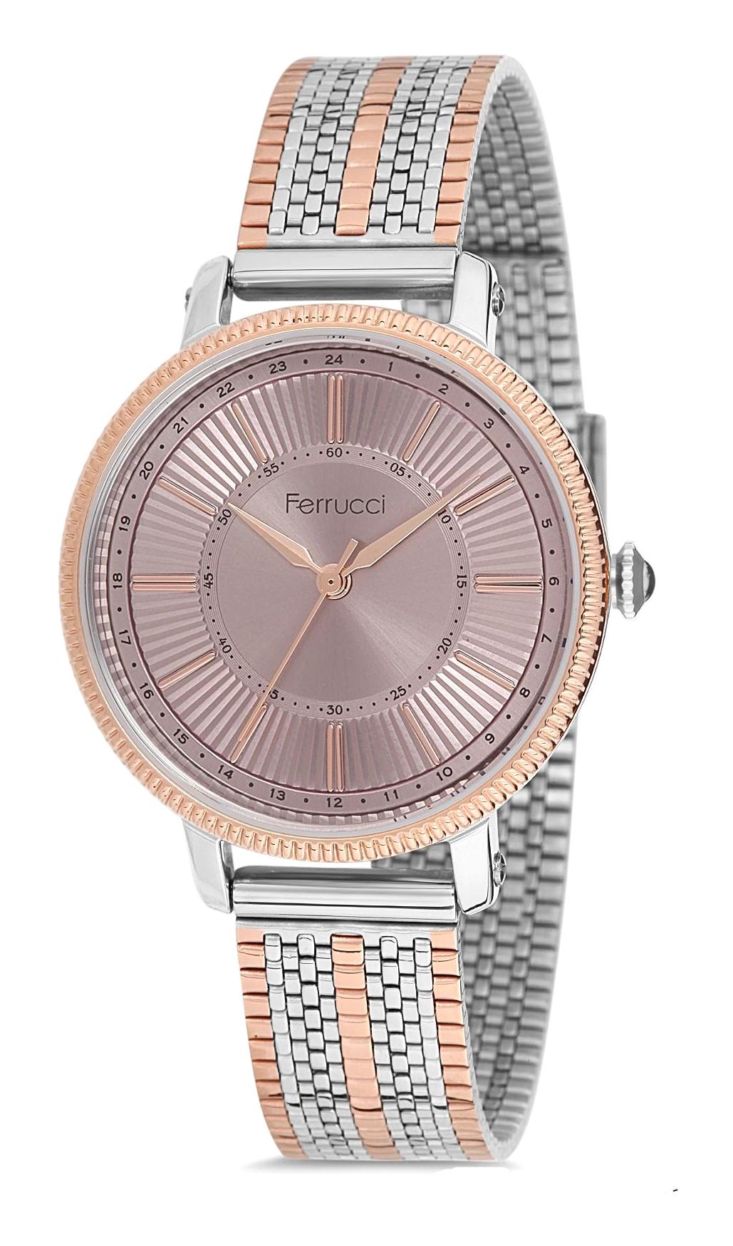 Ferrucci 9FM2378 38 mm Gri-Rose Gold Çelik-Hasır Kordon Analog Kadın Kol Saati