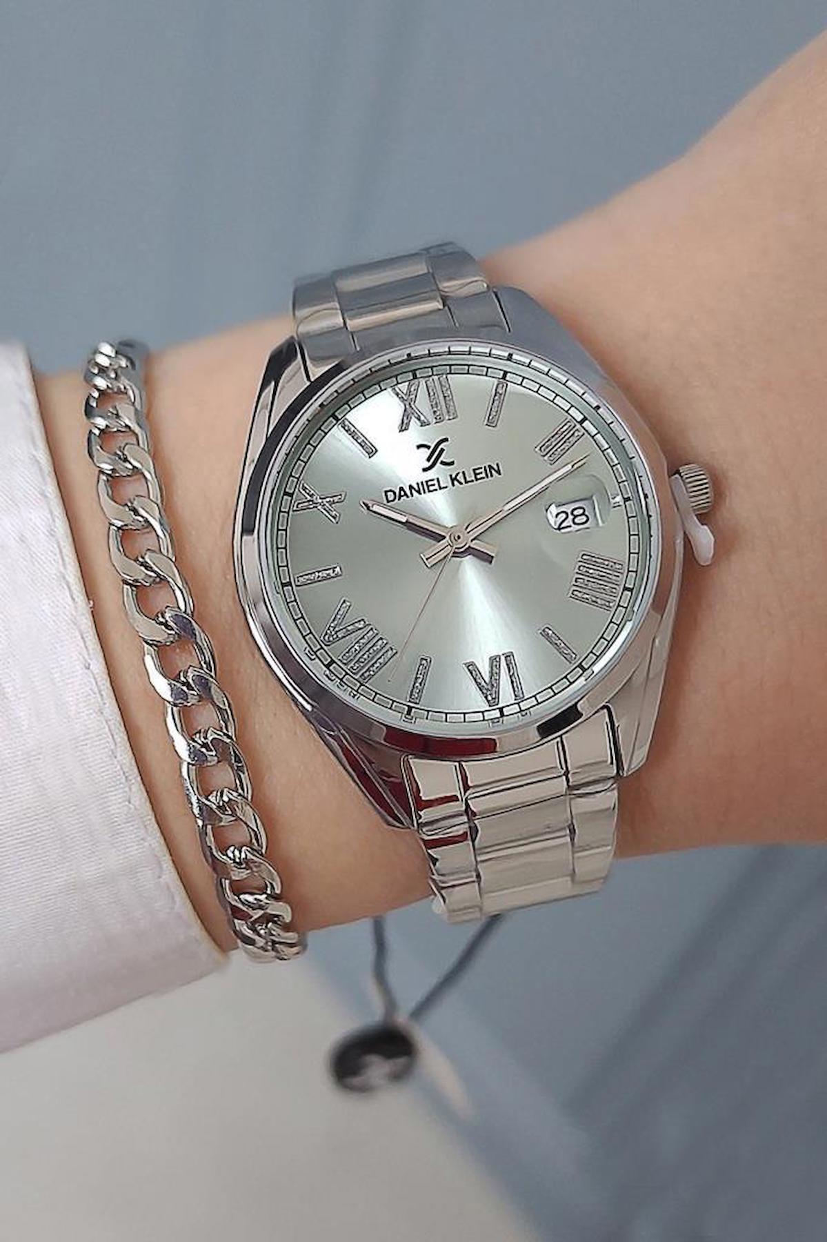Daniel Klein Takvimli 34 mm Gri Çelik Kordon Analog Kadın Kol Saati