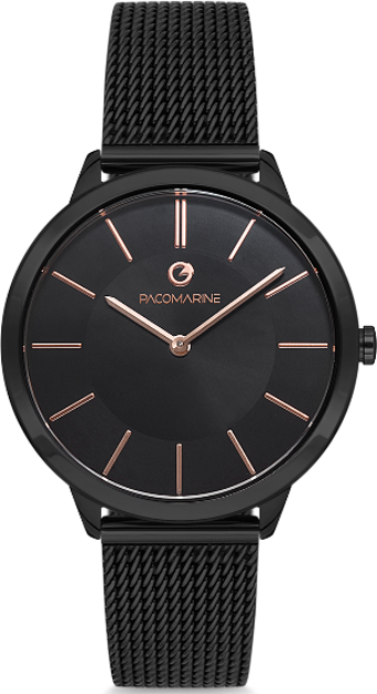 Pacomarine PM.51203.04 38 mm Siyah Çelik Kordon Analog Kadın Kol Saati