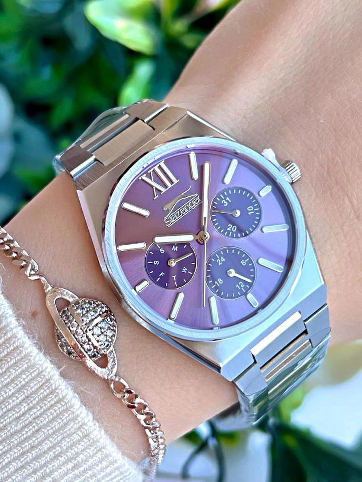 Slazenger SL.9.2243.4.08 Takvimli 36 mm Gri Çelik Kordon Analog Kadın Kol Saati