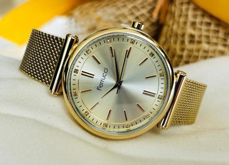 Ferrucci FC.13665H.01 36 mm Altın Çelik Kordon Analog Kadın Kol Saati