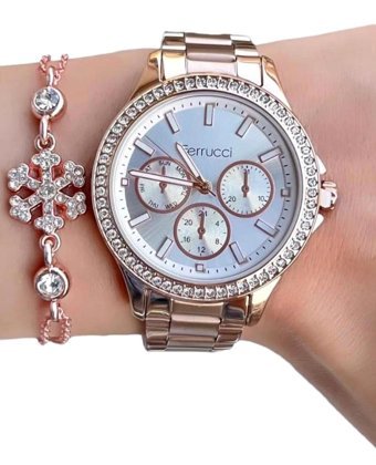 Ferrucci Takvimli 35 mm Rose Gold Çelik Kordon Analog Kadın Kol Saati
