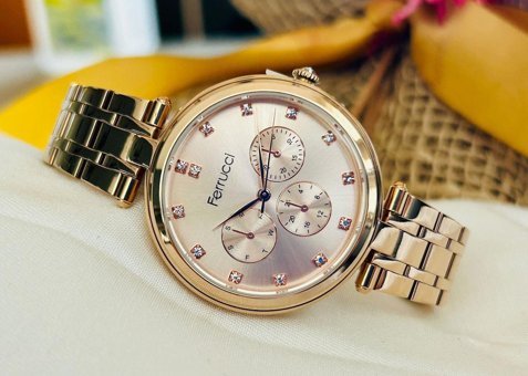 Ferrucci FC.0722.14209M.02 Takvimli 34 mm Altın Çelik Kordon Analog Kadın Kol Saati