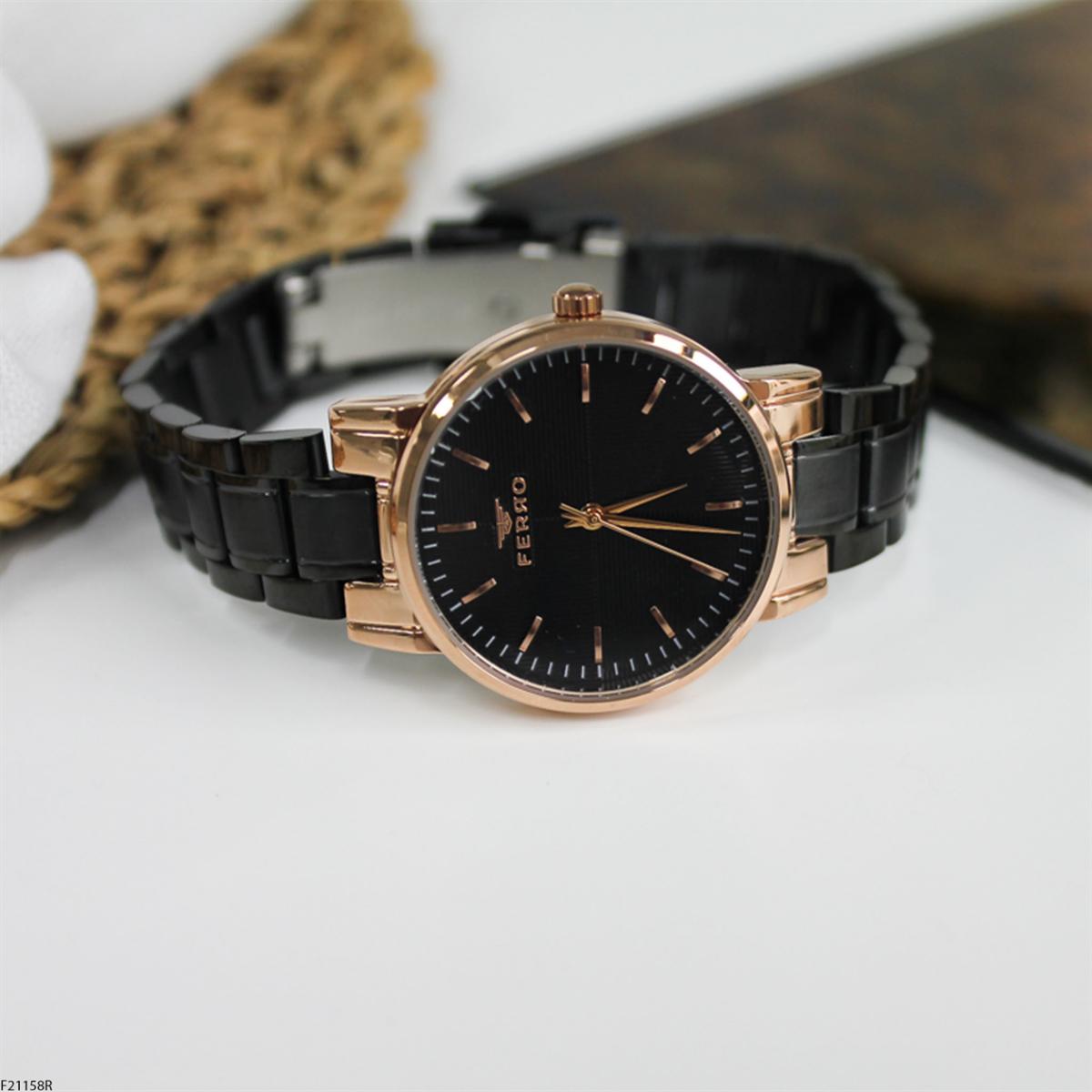 Ferro F21158R 36 mm Siyah Metal Kordon Analog Kadın Kol Saati