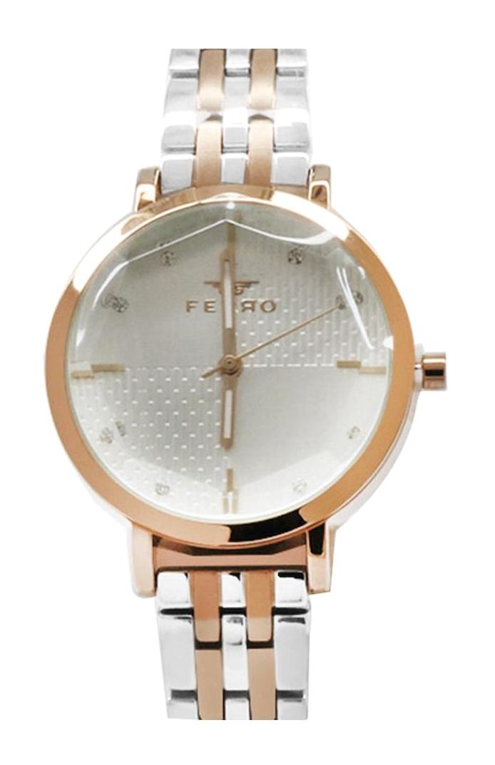 Ferro TH-FL21252A-E 40 mm Gri-Rose Gold Çelik Kordon Analog Kadın Kol Saati