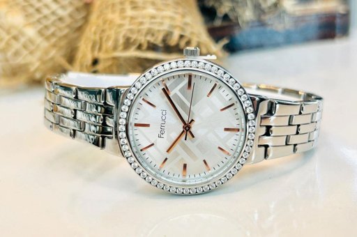 Ferrucci FC.0223-14356M.01 33 mm Gri Çelik-Hasır Kordon Analog Kadın Kol Saati