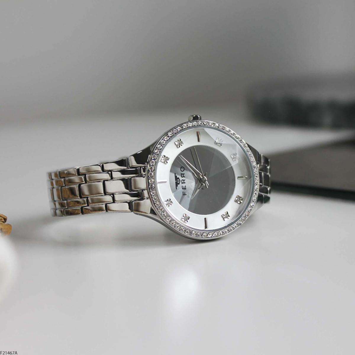 Ferro F21467A 36 mm Gri Çelik Kordon Analog Kadın Kol Saati