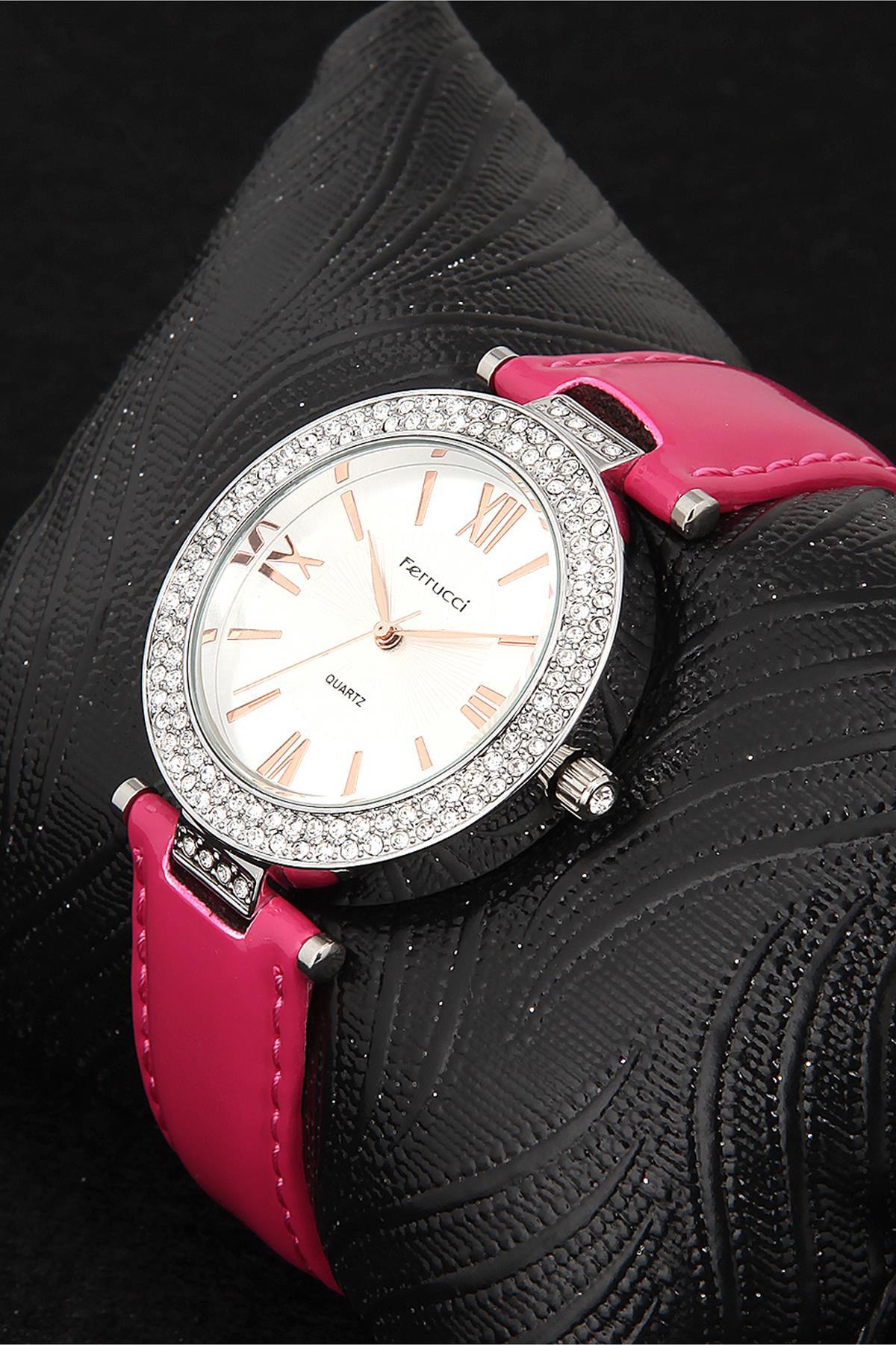 Ferrucci FER455 38 mm Pembe Deri Kordon Analog Kadın Kol Saati