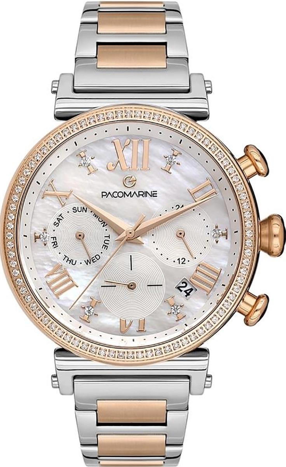 Pacomarine PM.51233.03 Takvimli 36 mm Gri-Rose Gold Çelik Kordon Analog Kadın Kol Saati