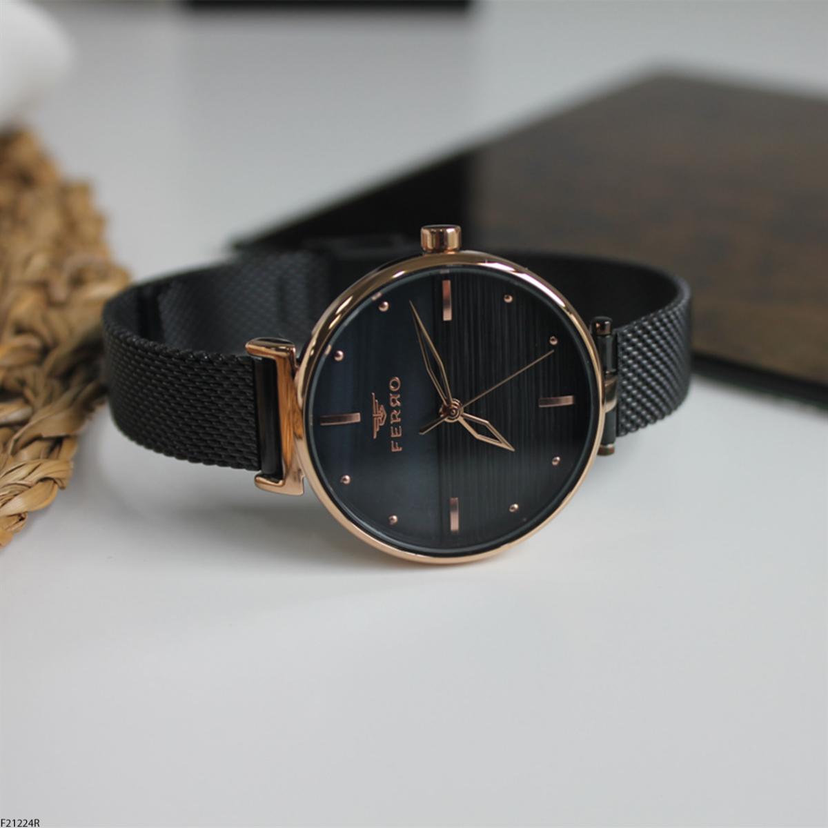 Ferro F21224R 36 mm Siyah Metal Kordon Analog Kadın Kol Saati